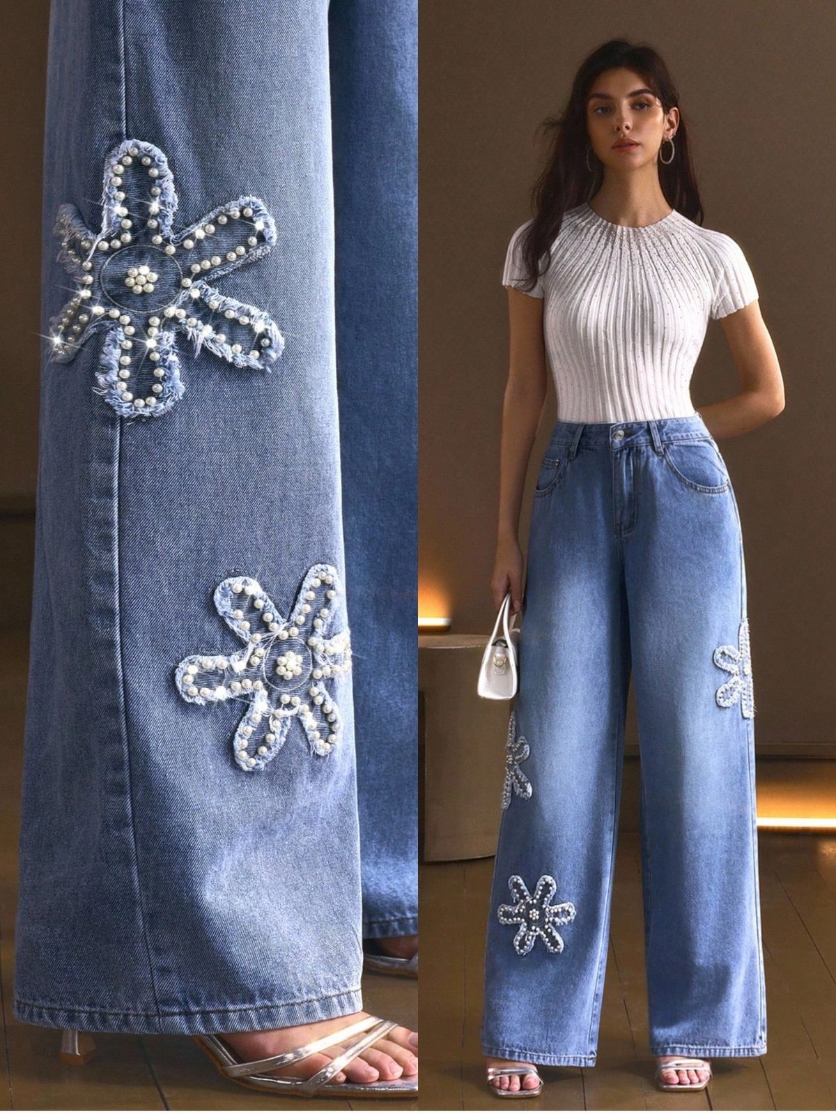 Aesthetic Pearl Detail Jeans