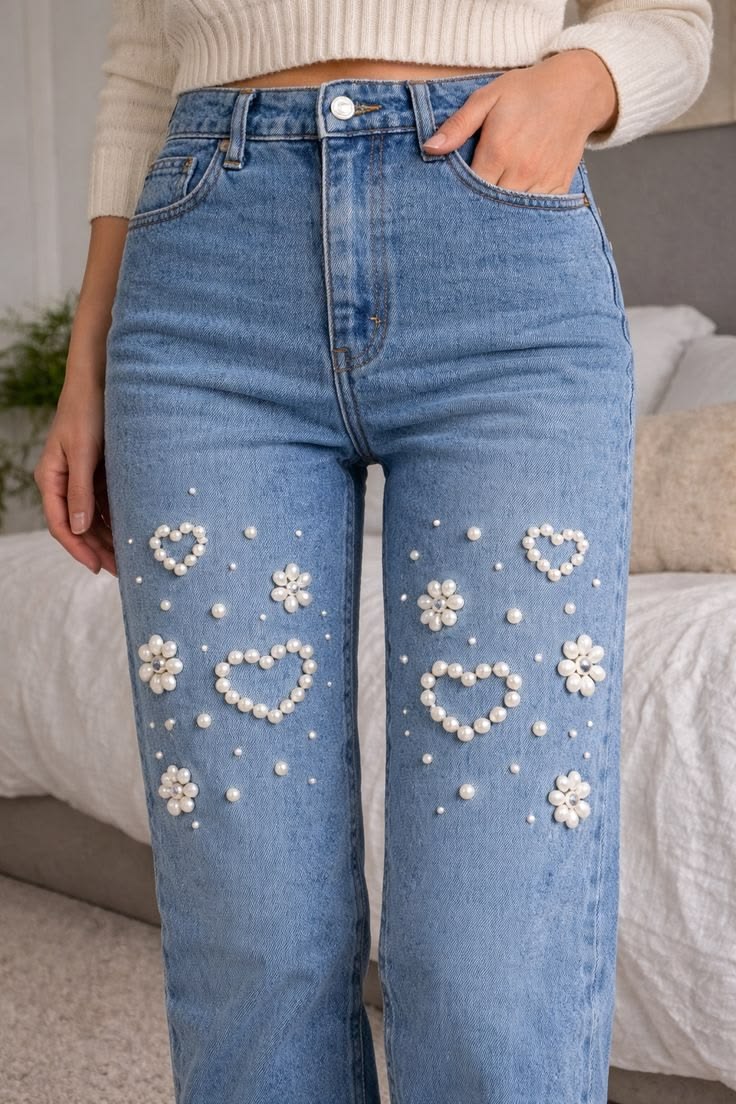 Aesthetic Pearl Detail Jeans