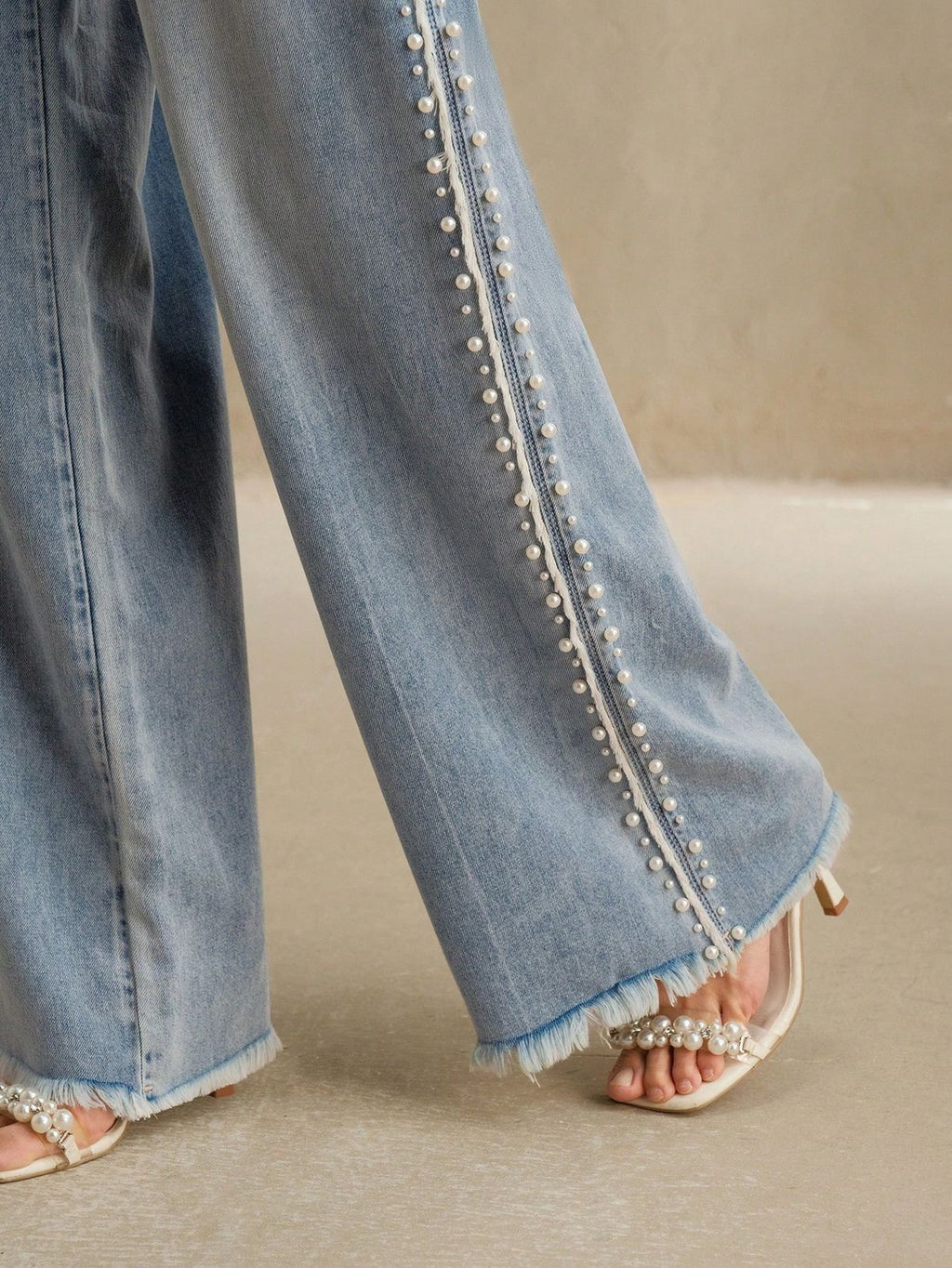 Elegant Embellished Blue Denim