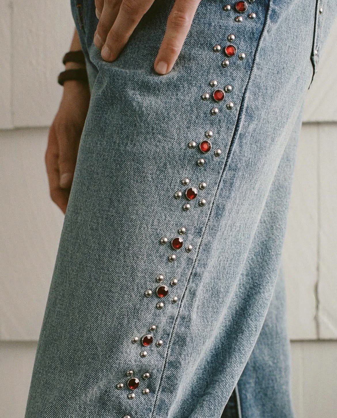 Elegant Embellished Blue Denim