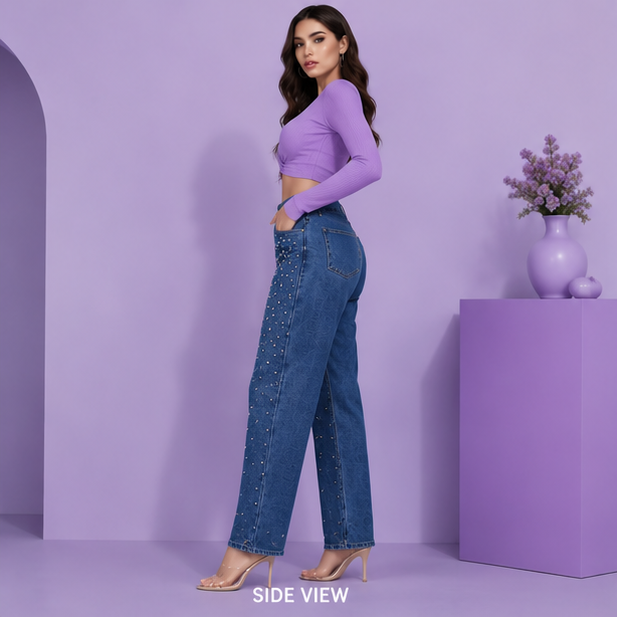 Aurivia | Hand embellished | Straight-fit jeans