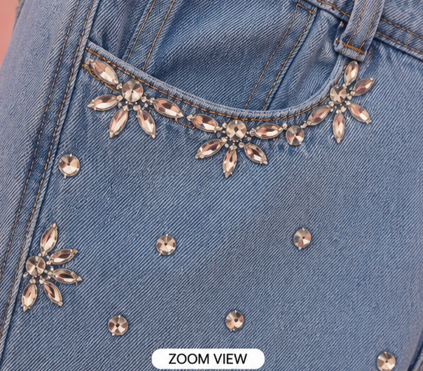 Crystal Petal | hand embellished jeans | straight-fit jeans