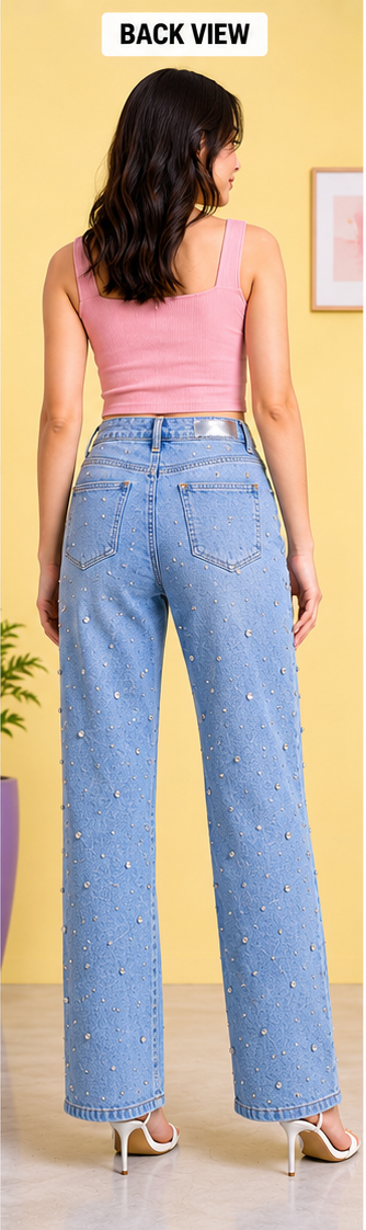 Ice bloom | Hand embellished | Straight-fit jeans