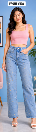 Ice bloom | Hand embellished | Straight-fit jeans