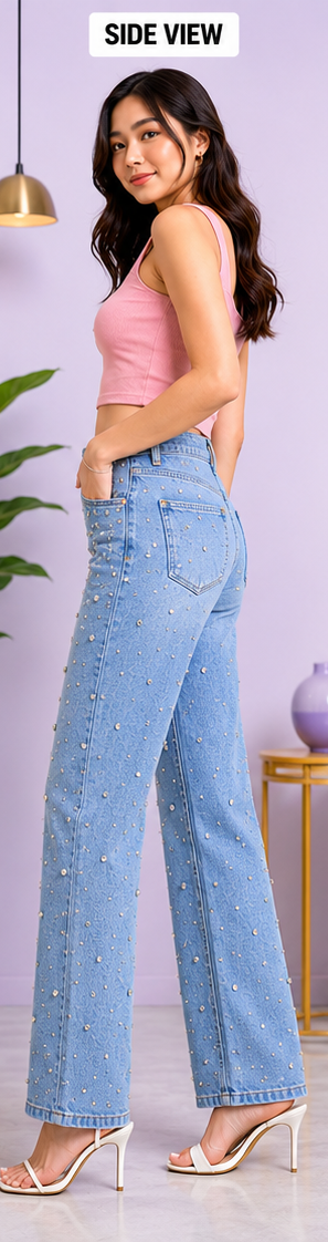 Ice bloom | Hand embellished | Straight-fit jeans