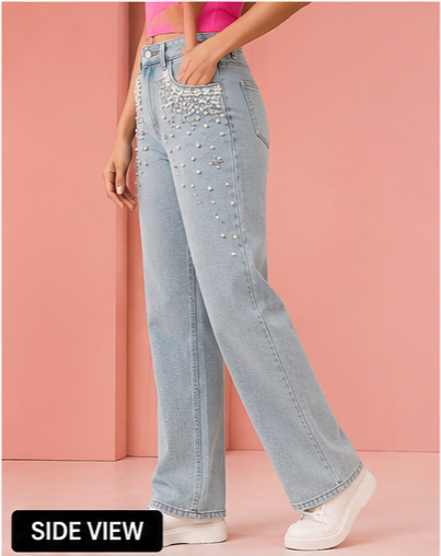Lustreline | hand embellished | straight-fit jeans