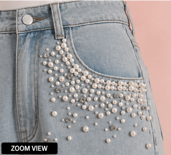 Lustreline | hand embellished | straight-fit jeans