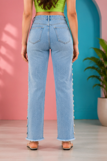 Side muse pearl | Hand embellished jeans | straight-fit jeans