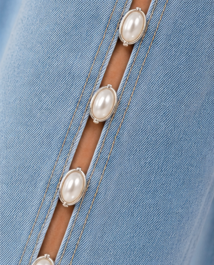 Side muse pearl | Hand embellished jeans | straight-fit jeans