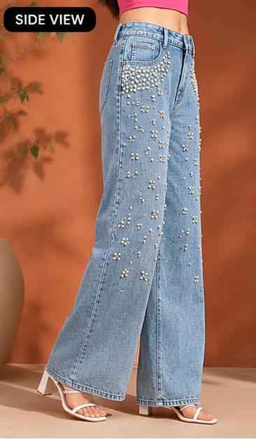 Veloura | hand embellished jeans | Straight-fit jeans