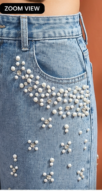 Veloura | hand embellished jeans | Straight-fit jeans
