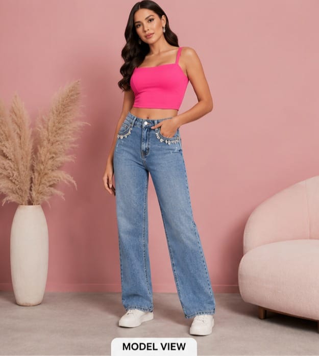 Crystal cascade | Embellished jeans | straight-fit jeans