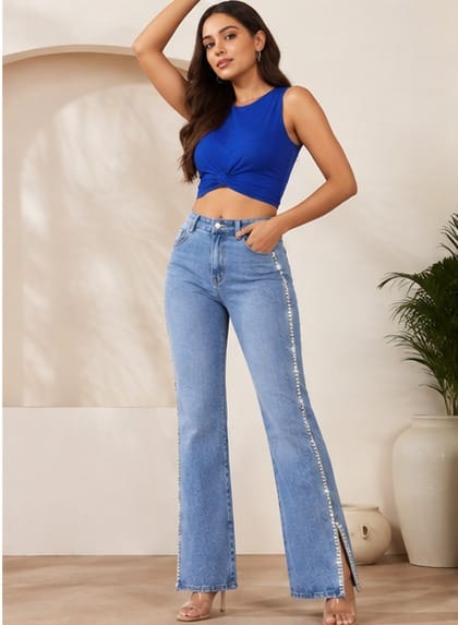 Elvara | Hand embellished | Straight-fit jeans