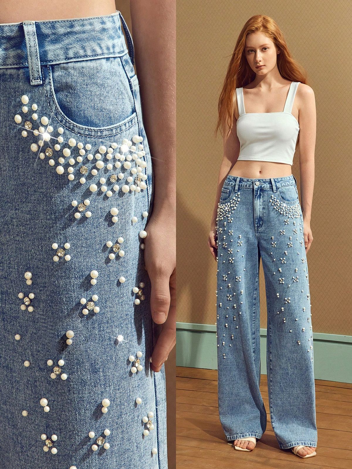 Luxury Pearl Embellished Jeans