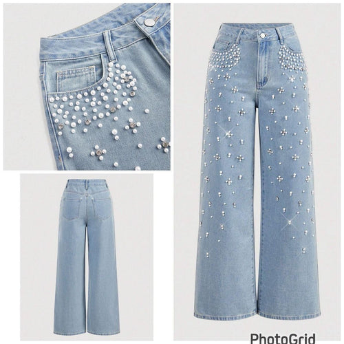 Designer Pearl Embellished Denim