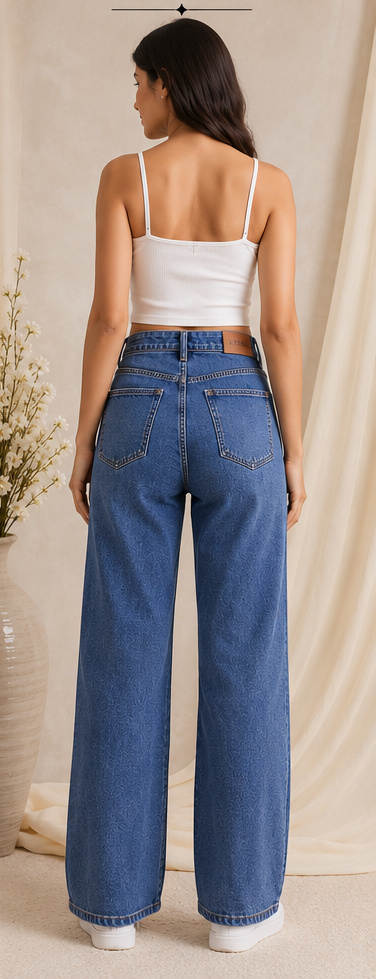 Glimmer petal | Hand embellished | Straight-fit jeans