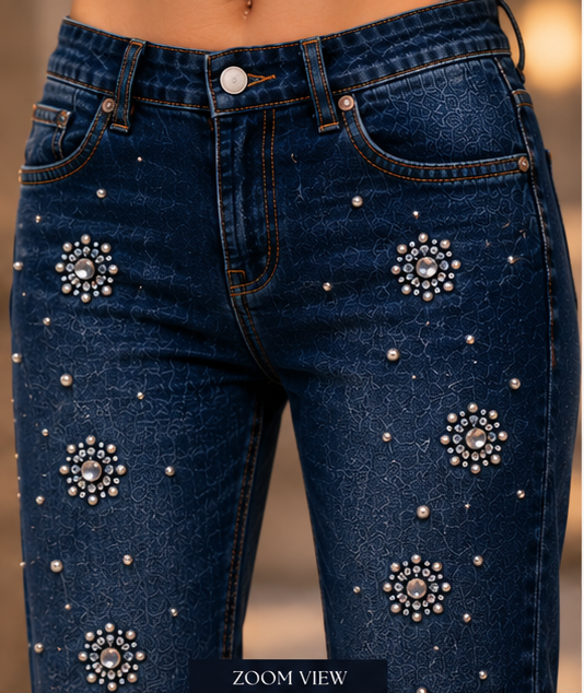 Moonlure | Hand embellished | Straight-fit jeans